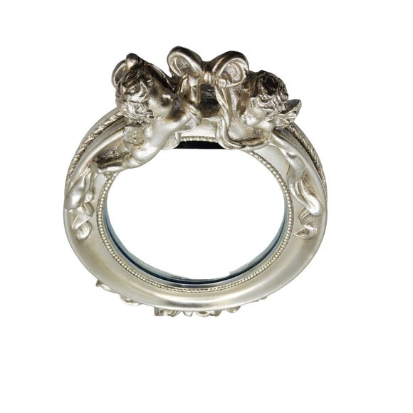 vintage silver tone cherub art nouveau inspired oval mirror - Picture 2 of 4